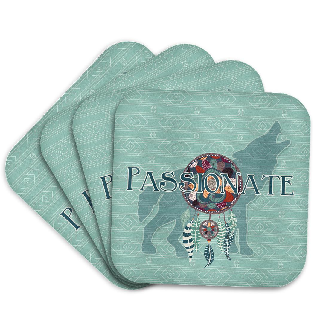 3dRose Doreen Erhardt Native American - Wolf Native American Animal Spirit with Dream Catcher Passionate - Coasters (CST_221983)