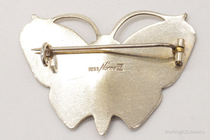 Vintage Norway Norse Butterfly Enamel Gold Wash Sterling Silver Pin Brooch