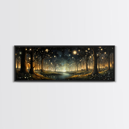 Fantasy Forest Fireflies - Framed Canvas Print - Gorgeous Fantasy Art with Glowing Lightning Bugs - Framed Wall Art for a Magical Touch