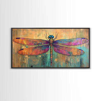 Dragonfly Art, Whimsical Art, Sacred Geometry Wall Art, Teal Wall Art, Blue and Green Wall Art, Nature Art, Canvas Print, Botanical Prints