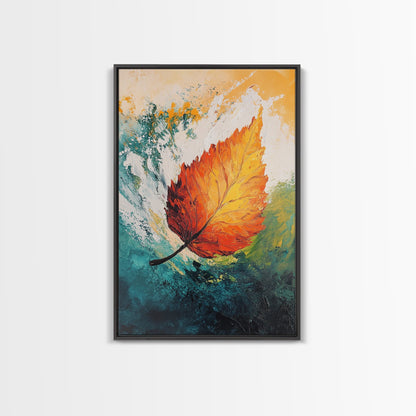 Fall Leaf Painting, Autumn Wall Art, Botanical Prints, Seasonal Home Decor, Vibrant Color Art, Cozy Rustic Art, Framed Canvas Print