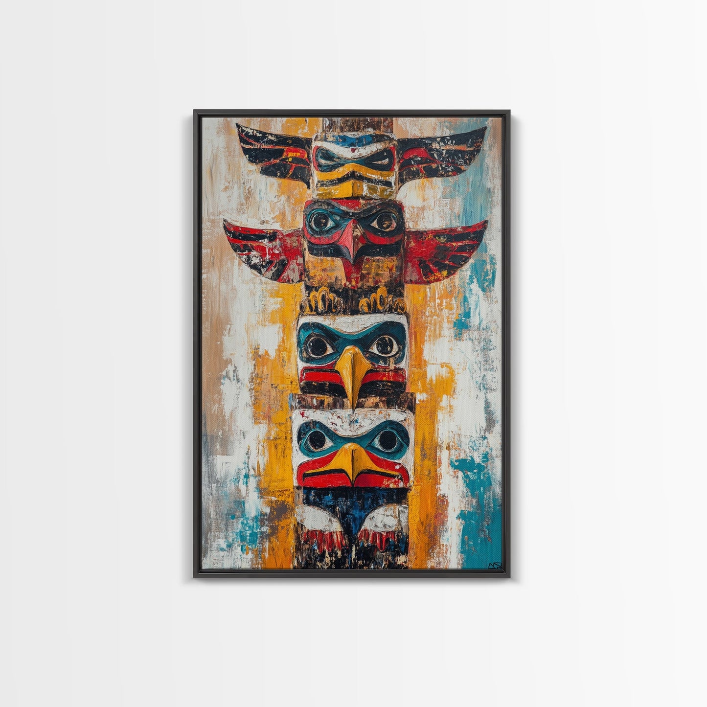 Totem Pole Art Framed Canvas Print Rustic Wall Decor Native American Art Tribal Home Decor Lodge Artwork Cabin Wall Art Southwest Boho