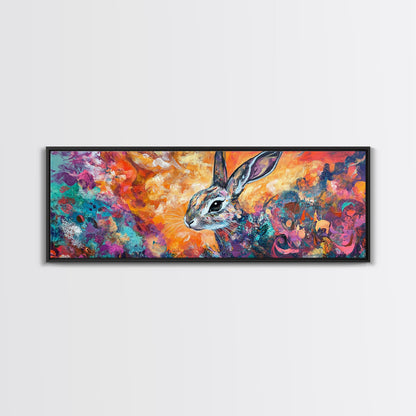 Colorful Abstract Rabbit Canvas Print, Vibrant Animal Wall Art, Boho Bunny Painting, Nature Wildlife Art, Playful Bedroom Decor