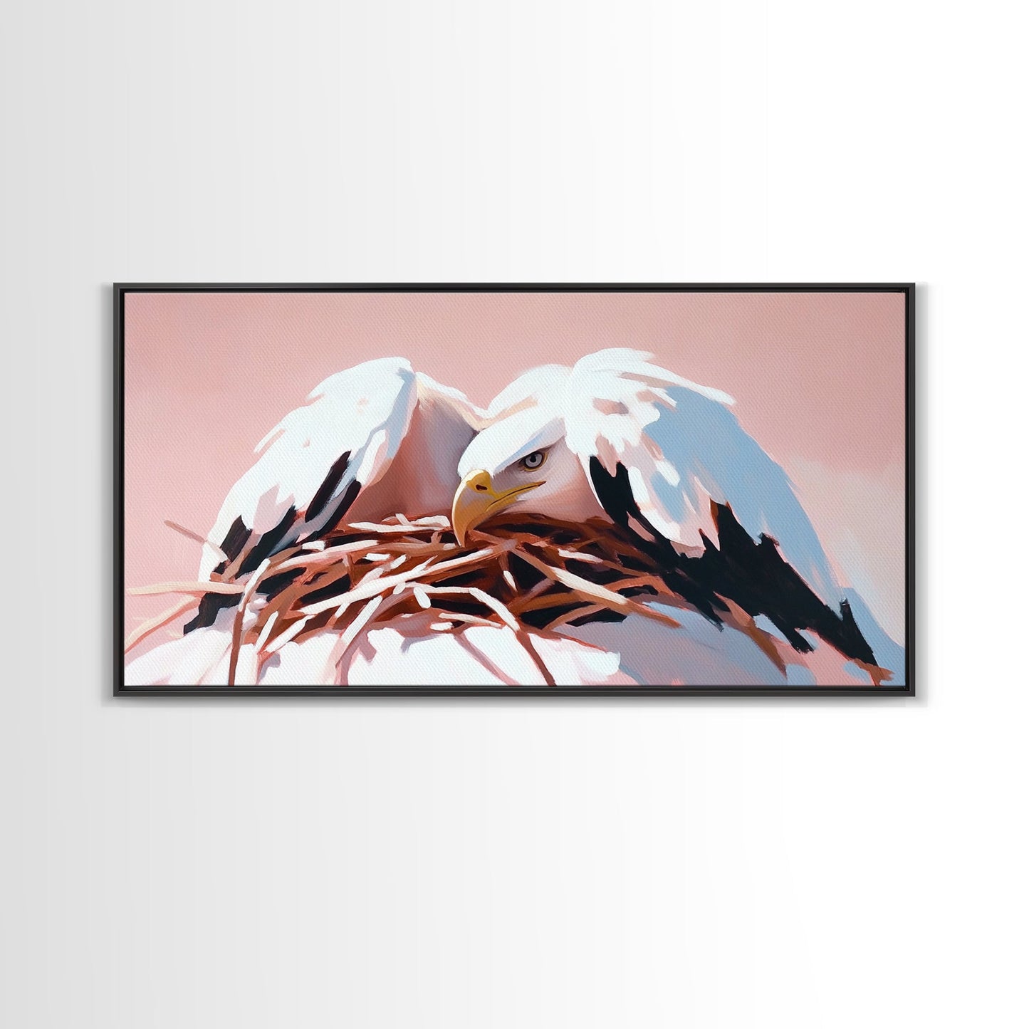 Bald Eagle, Wildlife Nest, Majestic Bird Art, American Symbol, Nature Aesthetic, Home Office Decor, Living Room Art, Framed Canvas Print