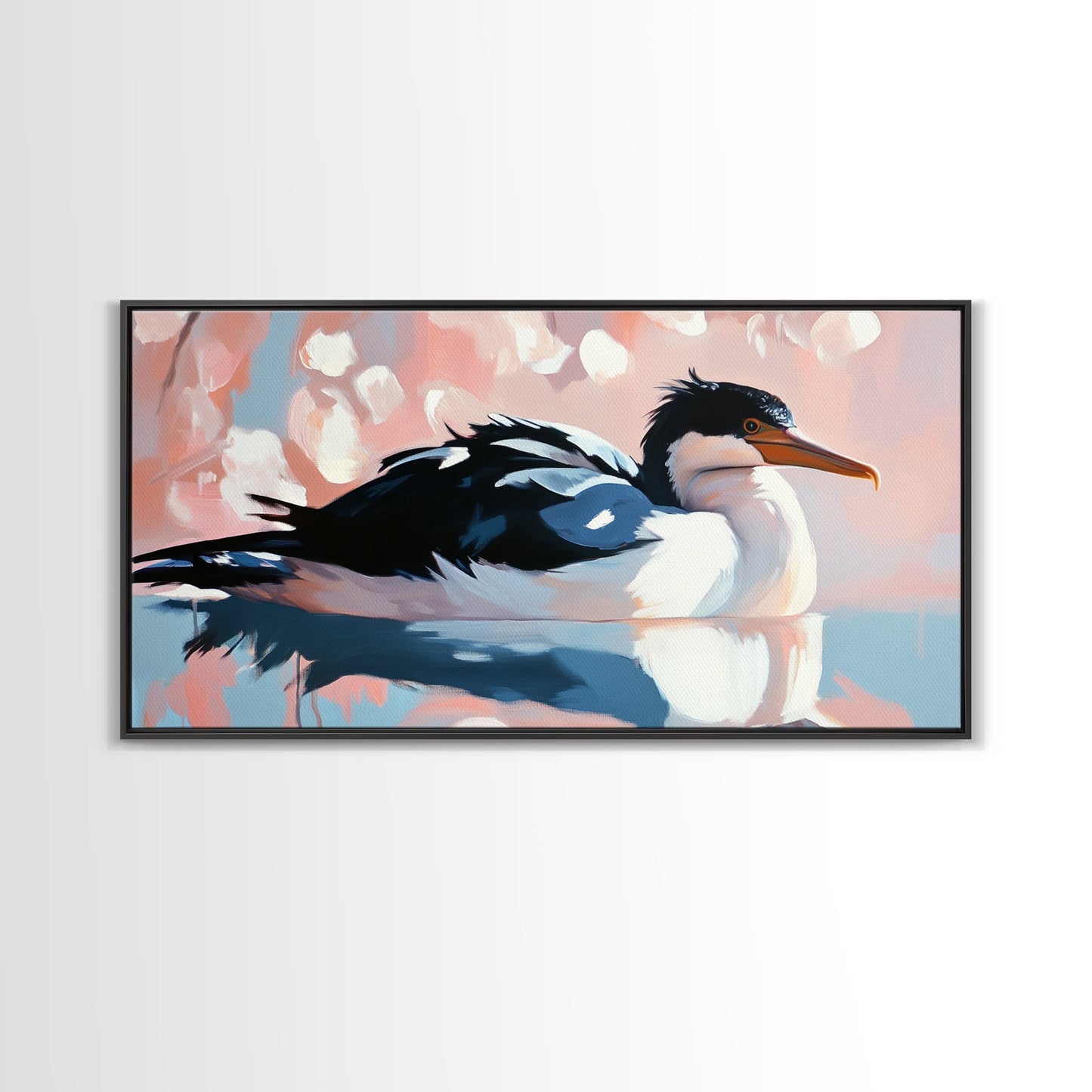 Seabird Reflection, Waterfowl Art, Coastal Wildlife, Nature Print, Framed Canvas Print, Bedroom Wall Art, Modern Animal Art