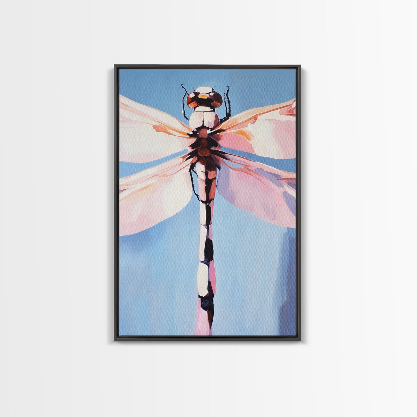 Dragonfly Art, Nature Illustration, Blue Sky Painting, Delicate Wings, Modern Wildlife, Canvas Print, Bedroom Wall Art, Minimalist Nature