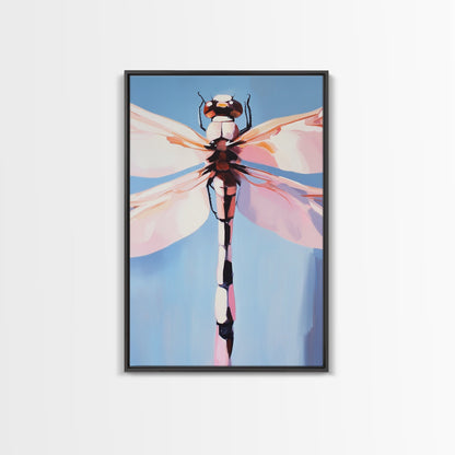 Dragonfly Art, Nature Illustration, Blue Sky Painting, Delicate Wings, Modern Wildlife, Canvas Print, Bedroom Wall Art, Minimalist Nature