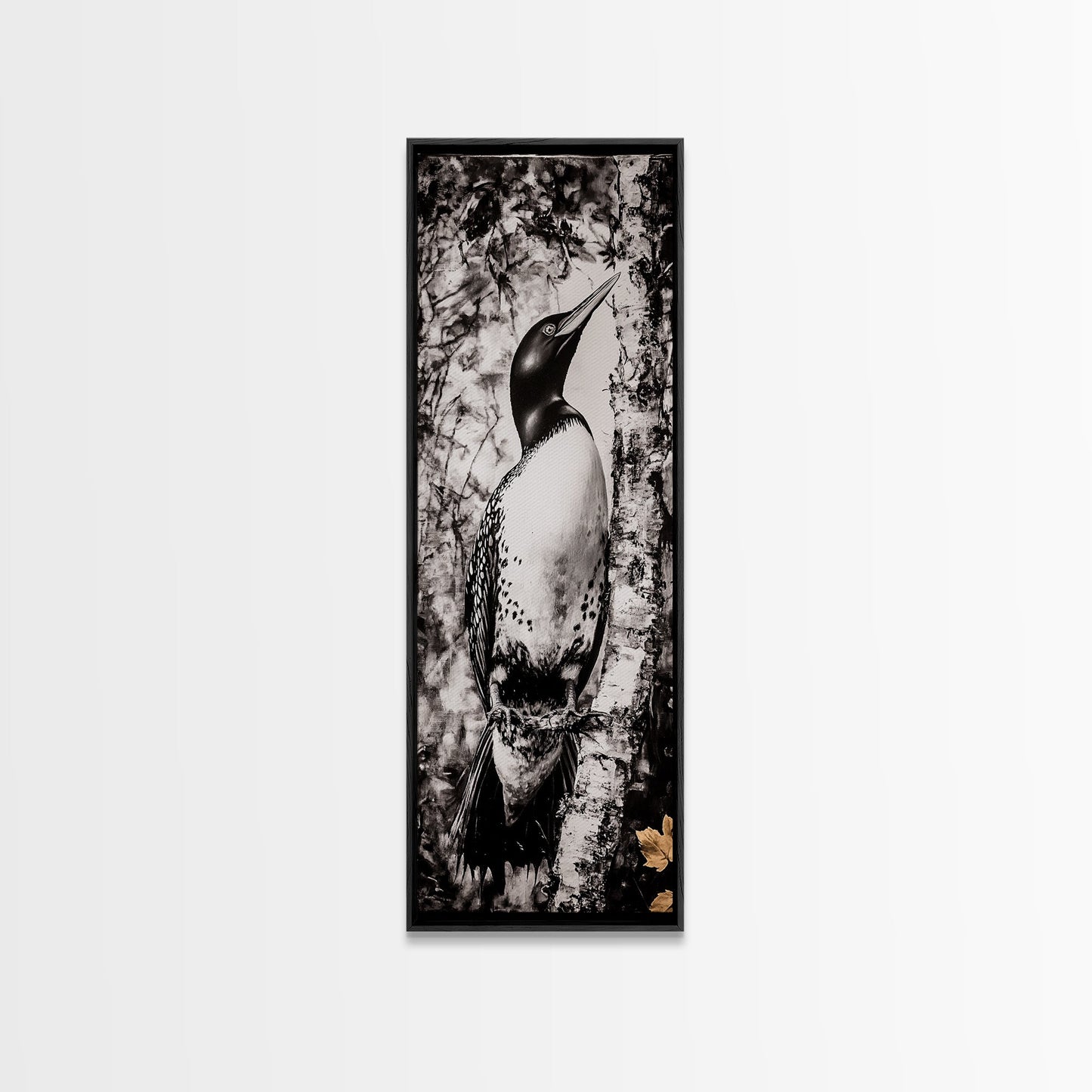 Loon and Birch, Woodland Wildlife Art, Black and White Bird Print, Canvas Print, Rustic Cabin Decor, Nature Inspired Wall Art