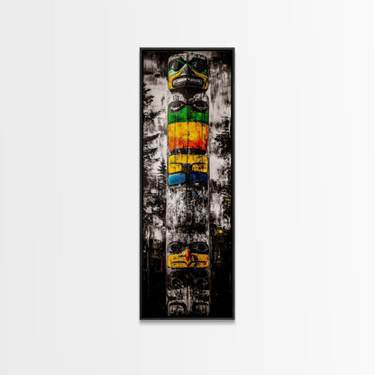 Totem Pole, Native American, Tribal Art, Framed Canvas Print, Cultural Wall Art, Rustic Home Decor, Office or Study Artwork