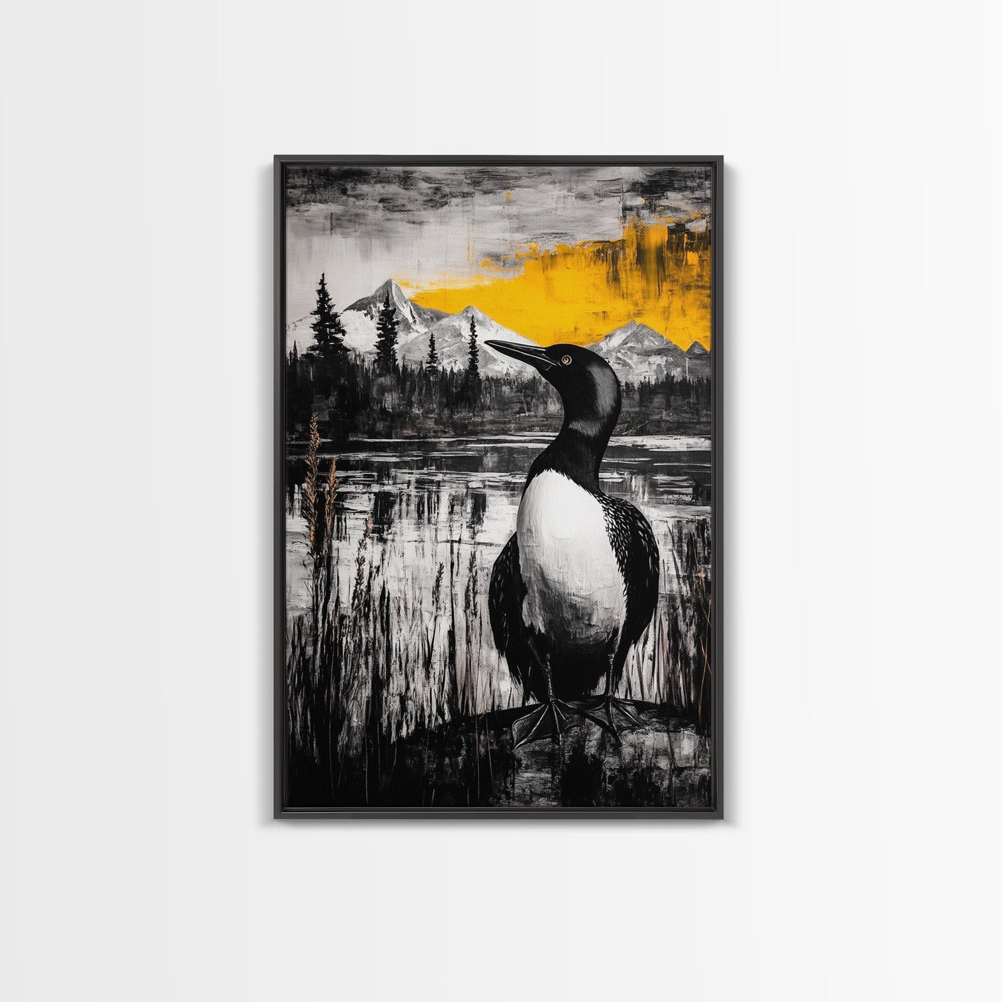 Loon, Mountain Sunset, Wildlife Wall Art, Canvas Print, Fall Decor, Rustic Home, Cabin Aesthetic, Nature Photography, Lodge Art