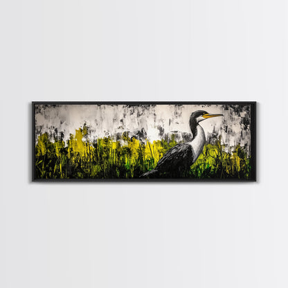 Modern Bird Art, Black and White Wall Decor, Nature Painting, Wildlife Art, Abstract Landscape, Living Room Wall Art, Framed Canvas Print