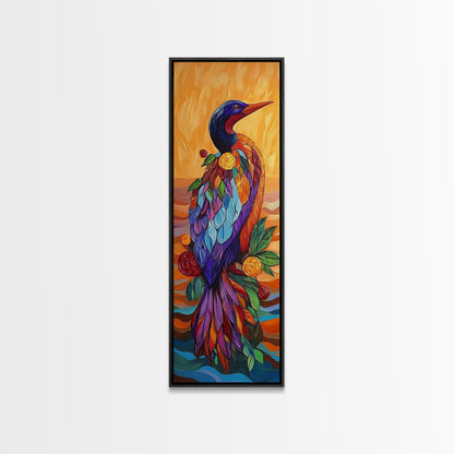 Bird, Colorful, Floral, Elegant, Framed Canvas Print exotic bird painting living room wall art bold colorful feathers tropical boho art