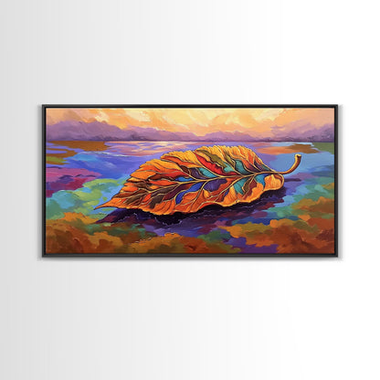 Leaf Autumn, Abstract, Abstract multicolor leaf on vibrant landscape background, Framed Canvas Print, Fall seasonal art, leaf print