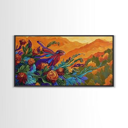 Rabbit Flowers, Fantasy, Autumn, Framed Canvas Print, Whimsical Fall Wall Art, Nursery Decor, Woodland Animal Art, Boho Autumn Style