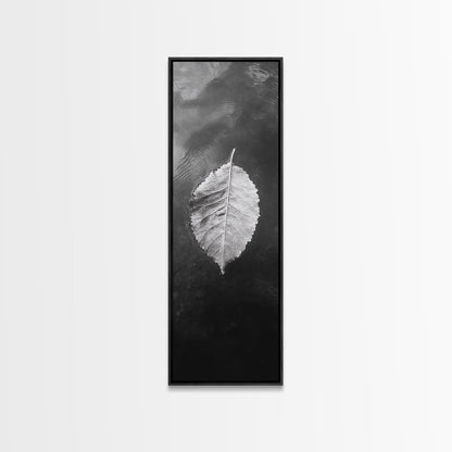 Floating Leaf, Autumn Stillness, Water Reflection, Framed Canvas Print, Fall inspired decor, Bathroom minimalist art, Botanical nature gift