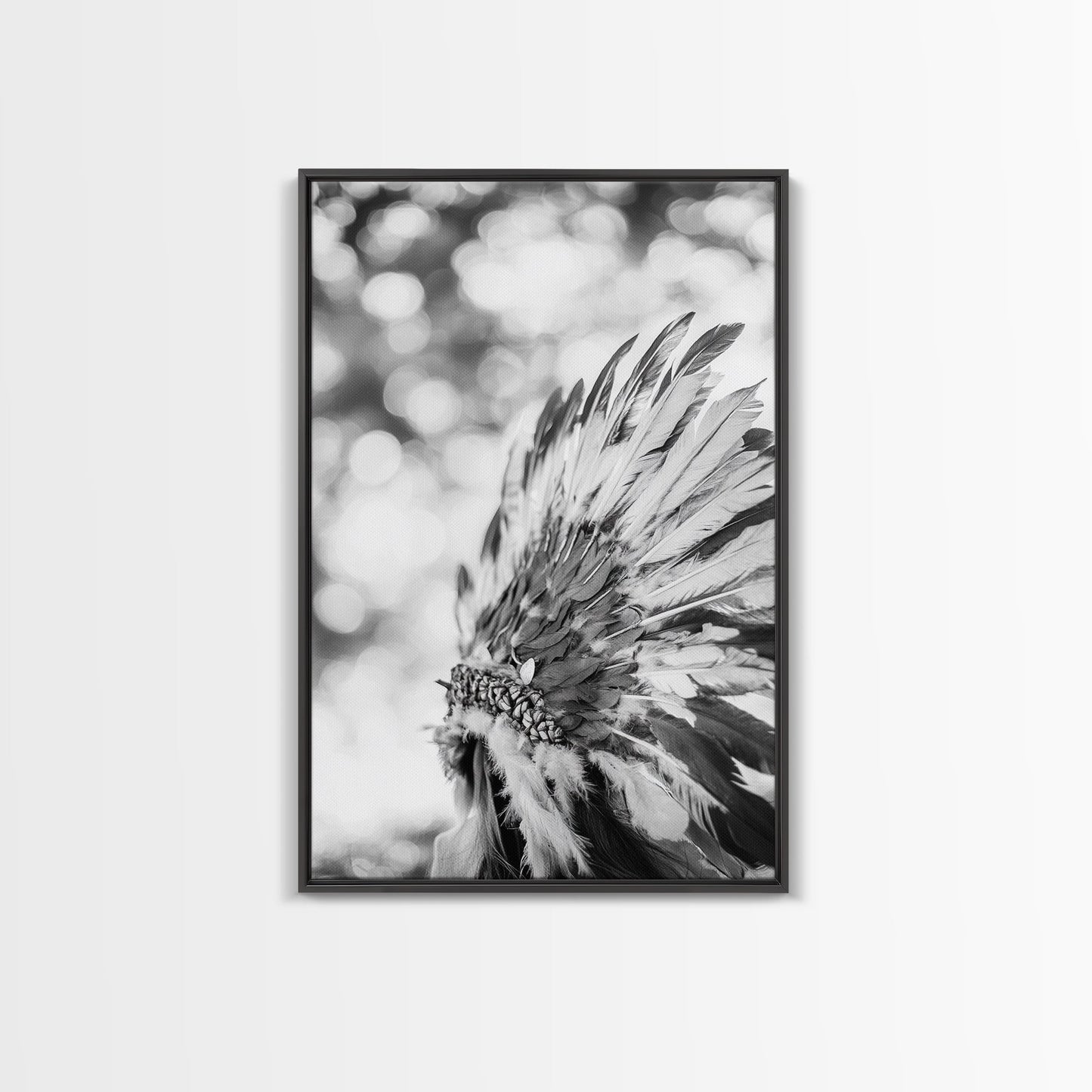 Feather Headdress, Native Style, Tribal Detail, Canvas Print, Boho Wall Decor, Cultural Art, Bedroom Accent, Earthy Minimalism