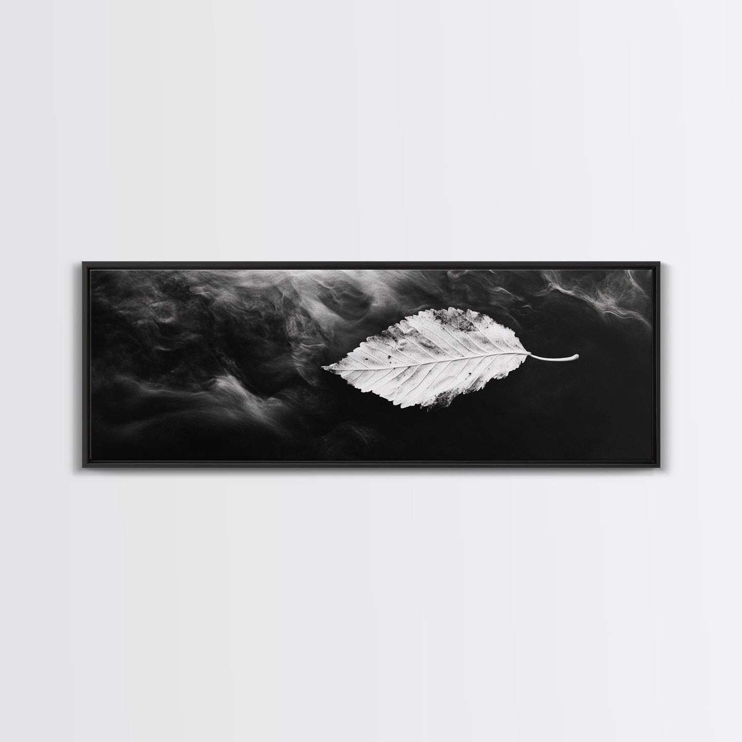 Misty Leaf, Black Art, Nature Print, Autumn Wall Decor, Framed Canvas Print, Minimalist Wall Art, Bedroom Wall Decor, Fall Botanical Art