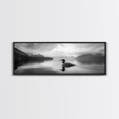 Loon Lake, Misty Reflection, Quiet Morning, Framed Canvas Print, Cabin Wall Art, Nature Lover Gift, Rustic Lakehouse Decor