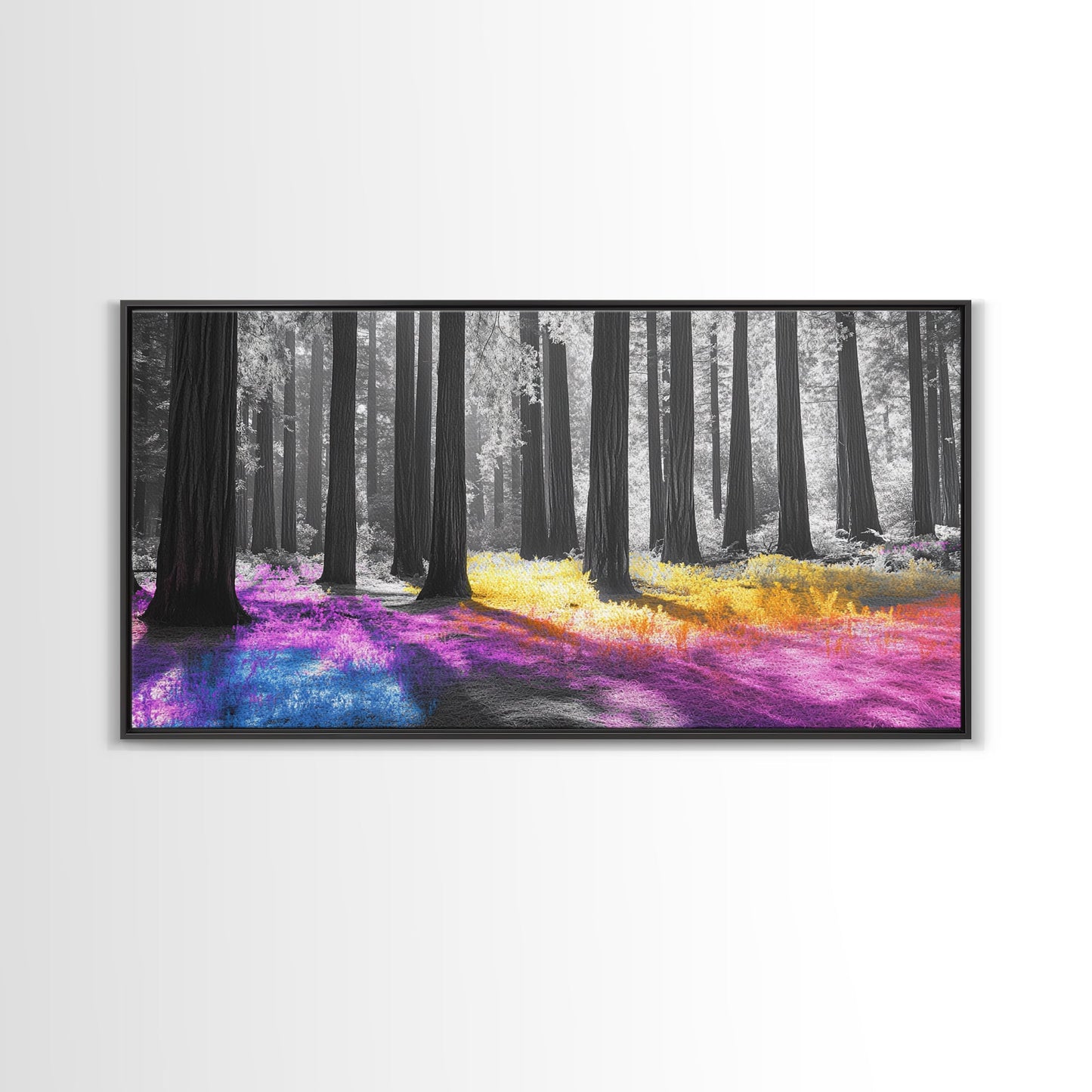 Rainbow Forest, Enchanted Woods, Dreamscape Landscape, Fantasy Nature, Framed Canvas Print whimsical nursery art, boho bedroom wall art