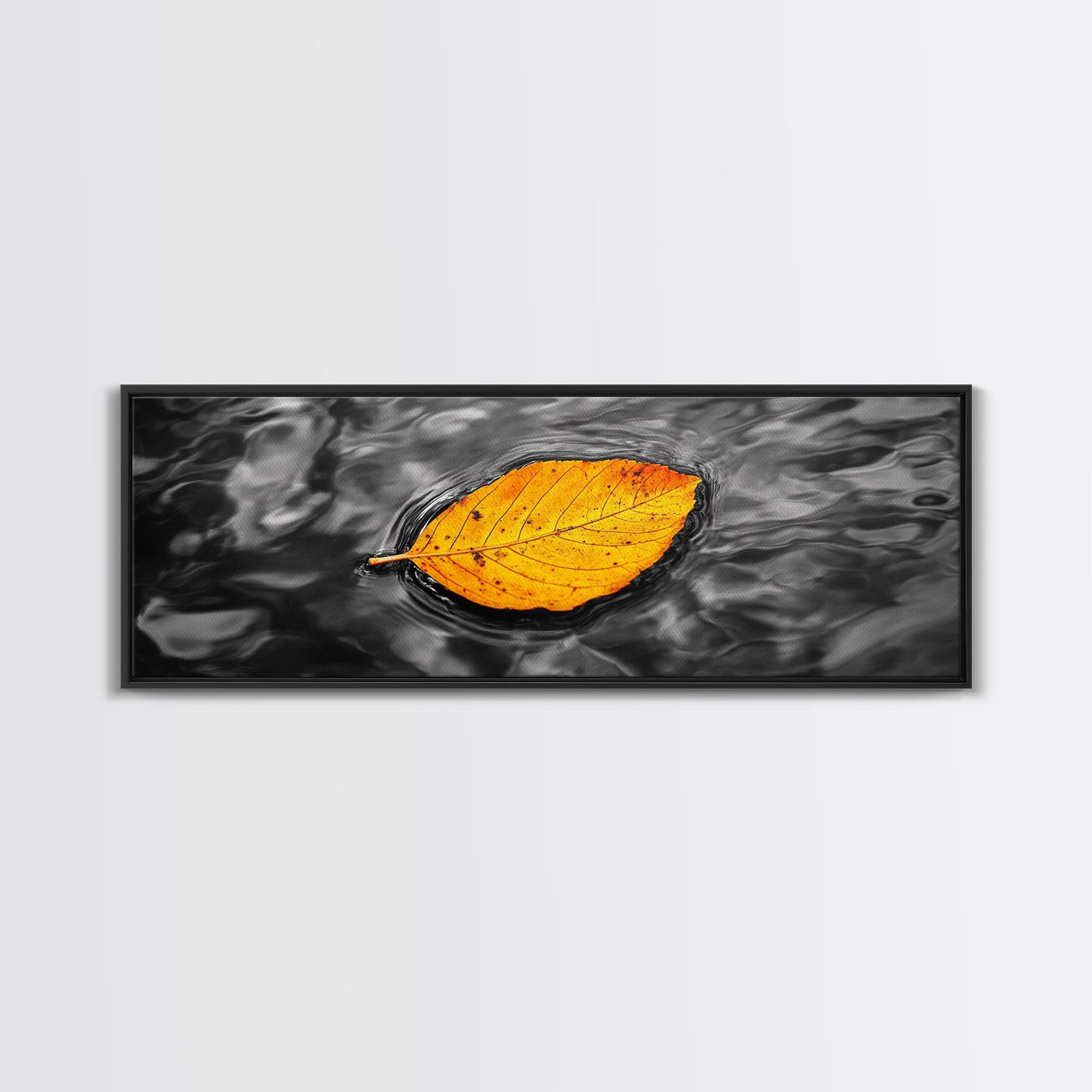 Floating Autumn Leaf, Orange Leaf on Water, Framed Canvas Print, Fall Bathroom Wall Art, Nature Closeup Photography, Minimalist Decor