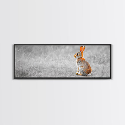Orange Rabbit, Grass Field, Whimsical Nature, Framed Canvas Print, kids room wall art, nursery animal print, neutral nursery, woodland boho