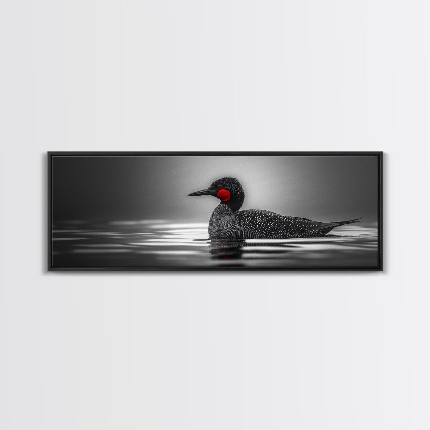 Red-Eyed Loon, Waterbird, Monochrome Beauty, Wildlife Portrait, Framed Canvas Print, Cabin Wall Art, Bird Lover Gift, Nature Photography