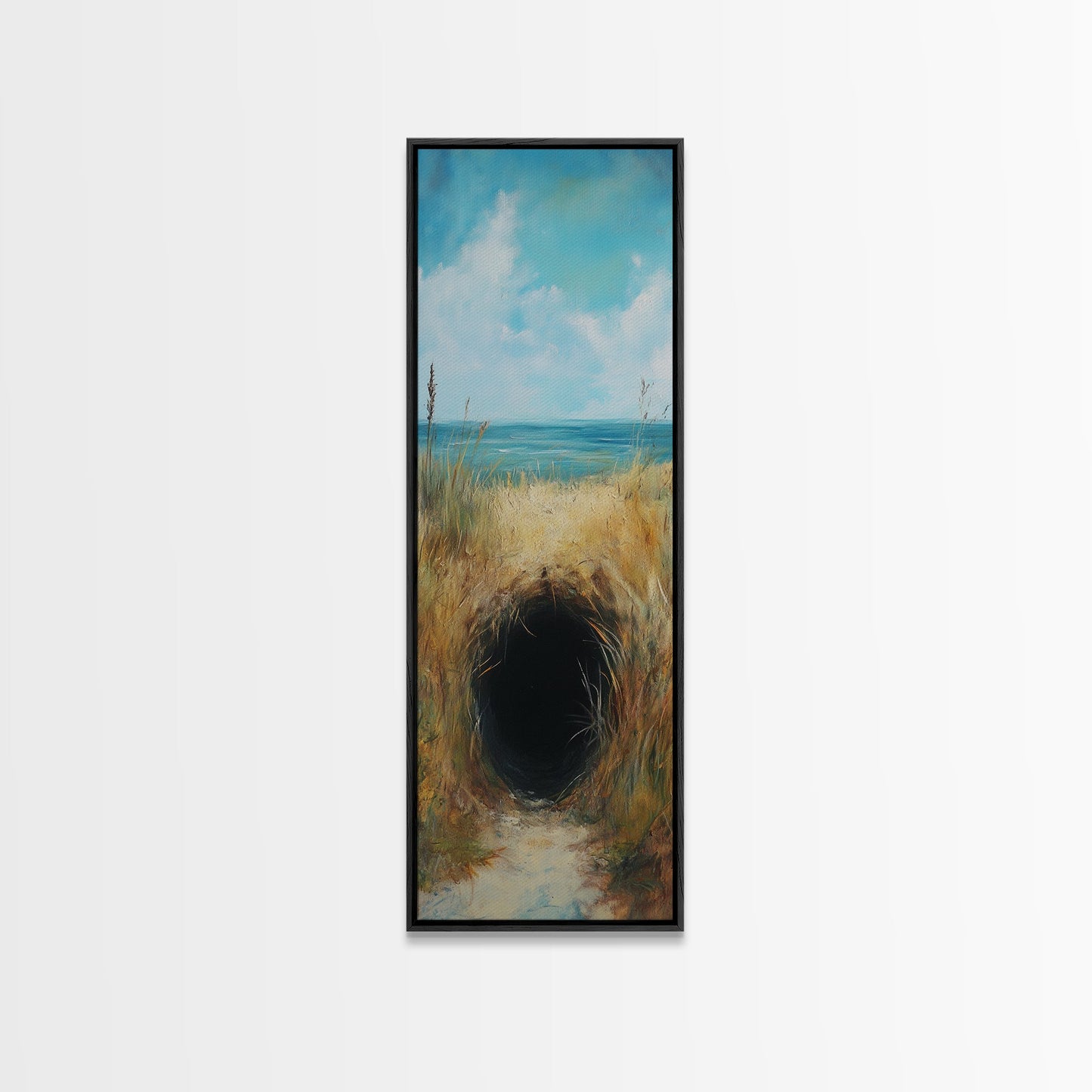 Dark Rabbit Hole Canvas Print, Wabi Sabi Art, Moody Art, Coastal Landscape Art, Minimalist Art, Living Room Art, Extra Wide Art