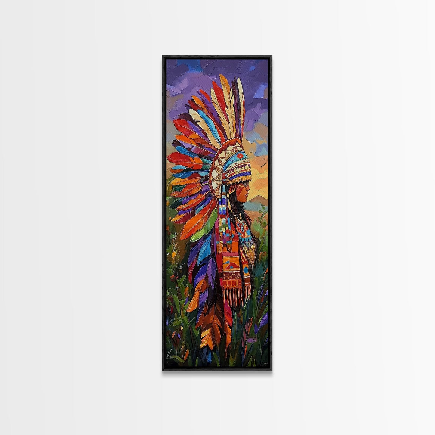 Vibrant Native Woman Framed Canvas Print Afrocentric Wall Art Bold Colorful Portrait Rustic Art Southwest Wall Art