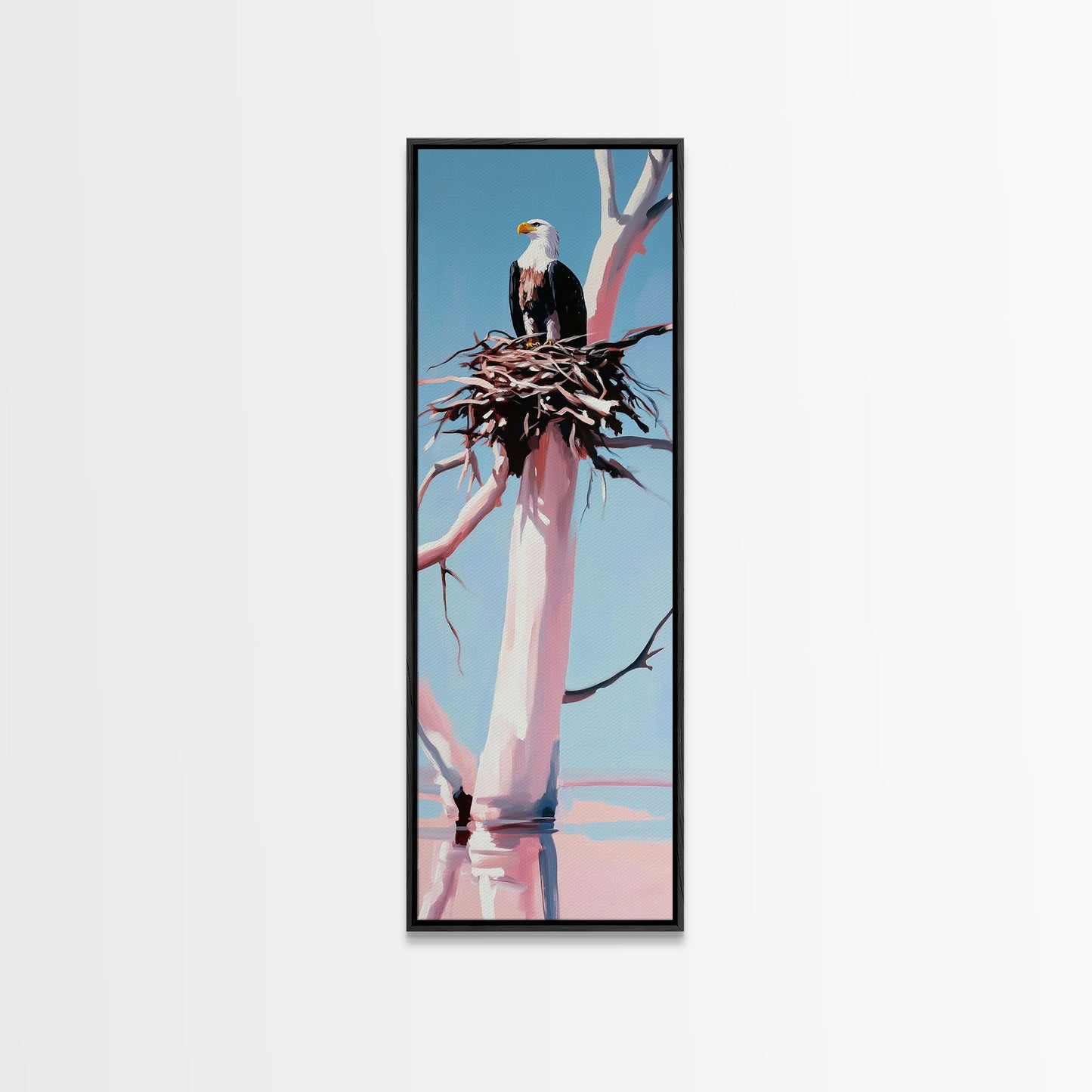 Majestic Eagle Nest, Framed Canvas Print, wildlife art, bird art, rustic wall art, pine tree art, tall narrow art, farmhouse décor, gift idea