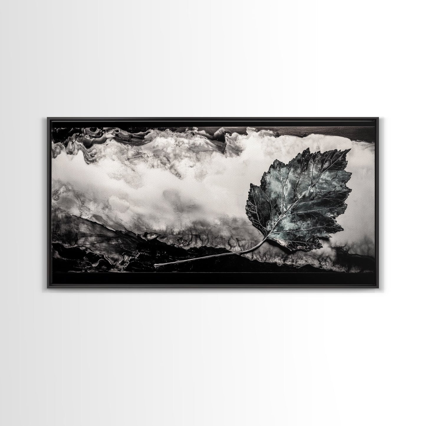 Nature Leaf Art, Monochrome Painting, Abstract Botanical Prints, Black and White Art, Modern Wall Decor, Framed Canvas Print, Rustic Art