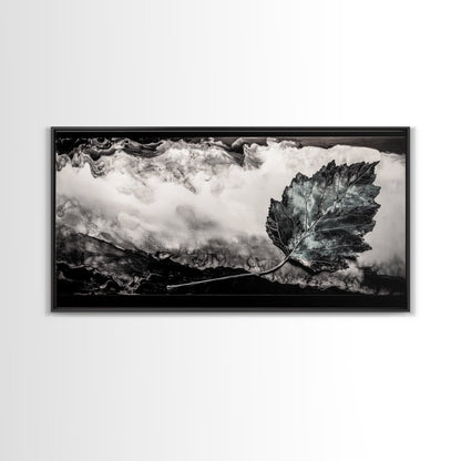 Nature Leaf Art, Monochrome Painting, Abstract Botanical Prints, Black and White Art, Modern Wall Decor, Framed Canvas Print, Rustic Art