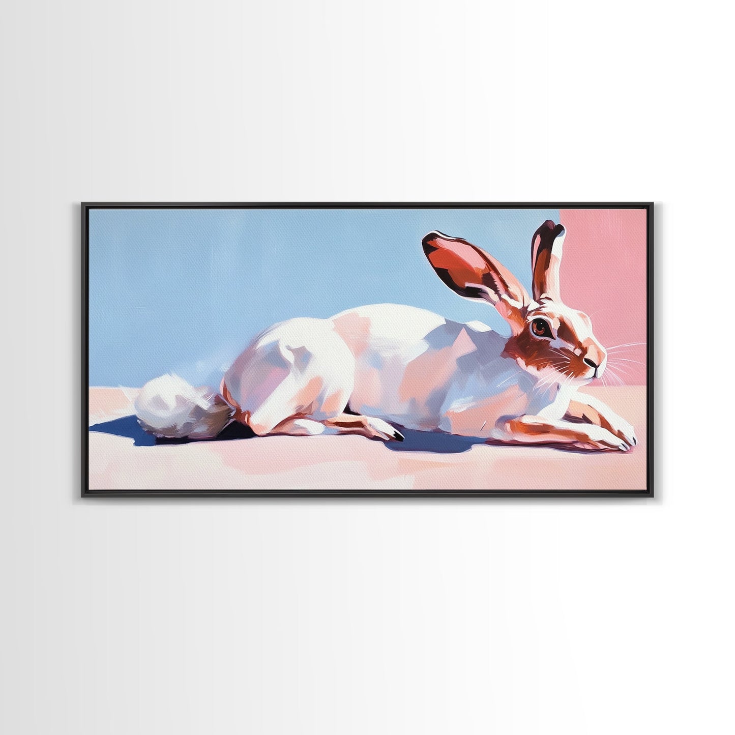 Jackrabbit, desert wildlife, whimsical art, framed canvas print, pink wall art, gift idea, light pink wall art, above sofa art
