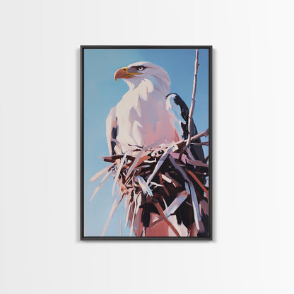Bald Eagle Nest, bird art, wildlife painting, nature decor, rustic art, farmhouse art, gift idea for him, canvas print