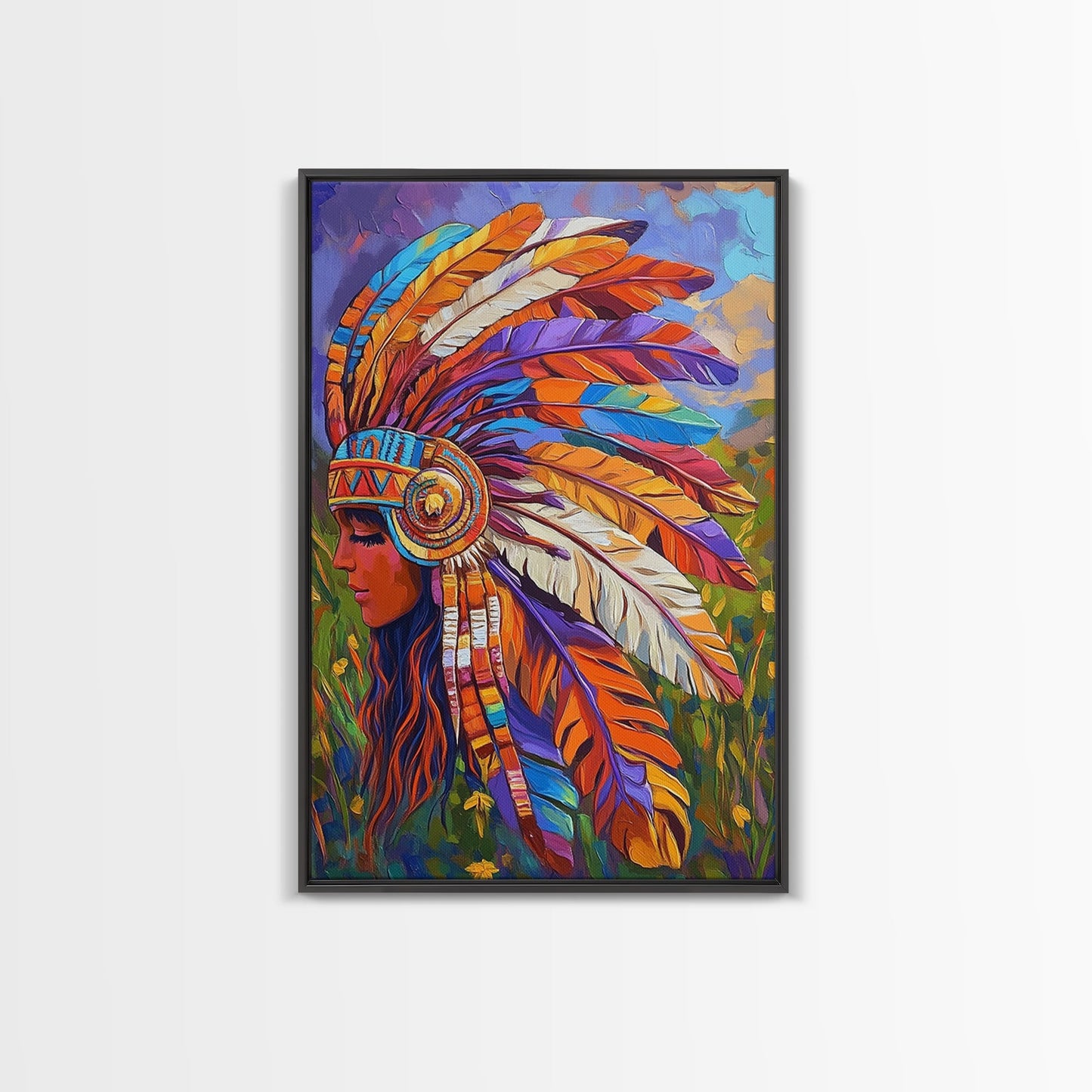 Native American Headdress, Goddess Art Print, Afrocentric Wall Art, Southwest Wall Art, Boho Art, Canvas Print, Rustic Wall Art