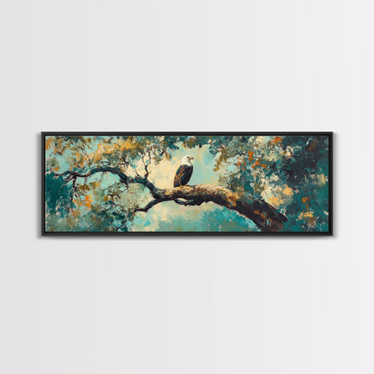 Eagle Painting, Framed Canvas Print, Bird Art, Forest At Dusk Painting, Moody Art, Extra Wide Art, Rustic Wall Art, Above Bed Art