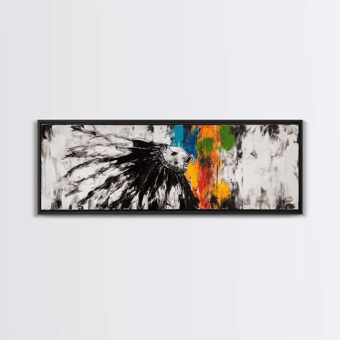 Native American Horse, rustic art, horse wall art, chicano art, graffiti wall art, southwest wall art, framed canvas print, panoramic painting