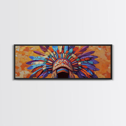 Native American Headdress, cultural art, afrocentric wall art, boho art, sacred geometry wall art, bold color art, framed canvas print, statement art
