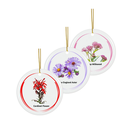Ceramic Ornament Assortment #2: Cardinal Flower, Milkweed, Aster