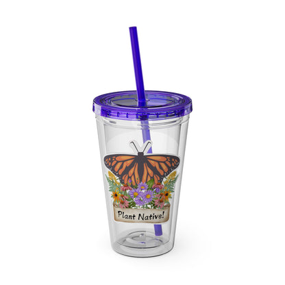 Tumbler with Straw, 16oz, Monarch Plant Native!