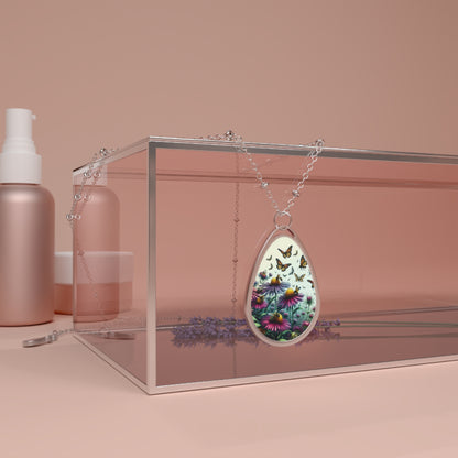 Necklace, Oval, Asters & Monarch