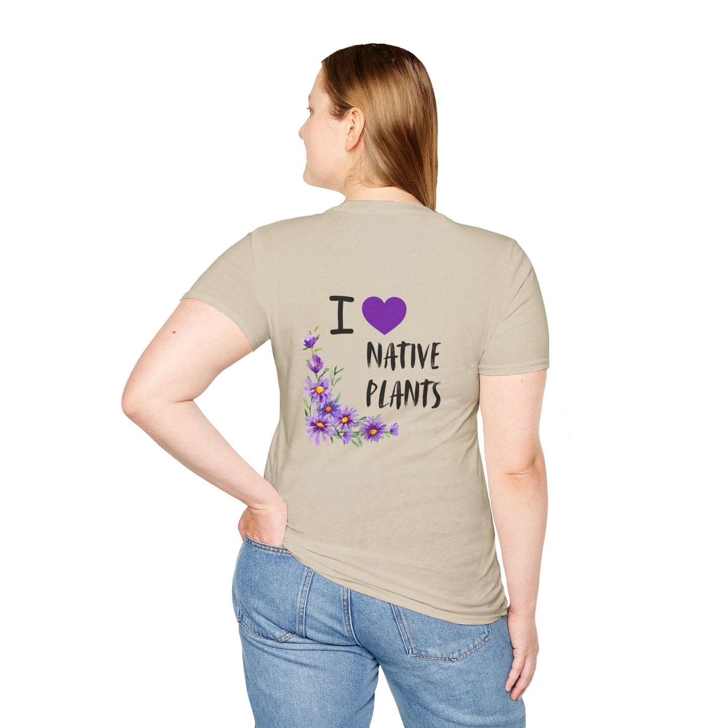 Unisex Softstyle T-Shirt I Love Native Plants, Asters (Back)
