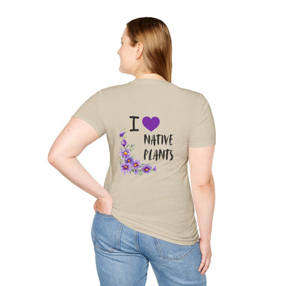 Unisex Softstyle T-Shirt I Love Native Plants, Asters (Back)