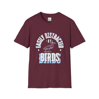 Unisex Softstyle T-Shirt, Distracted by Birds, Heron