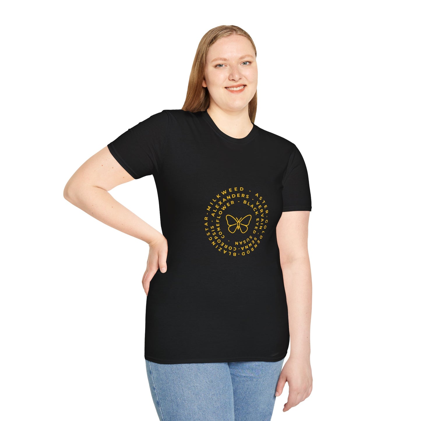 T-Shirt Unisex Softstyle, Native Plants & Butterflies w/EMNP logo