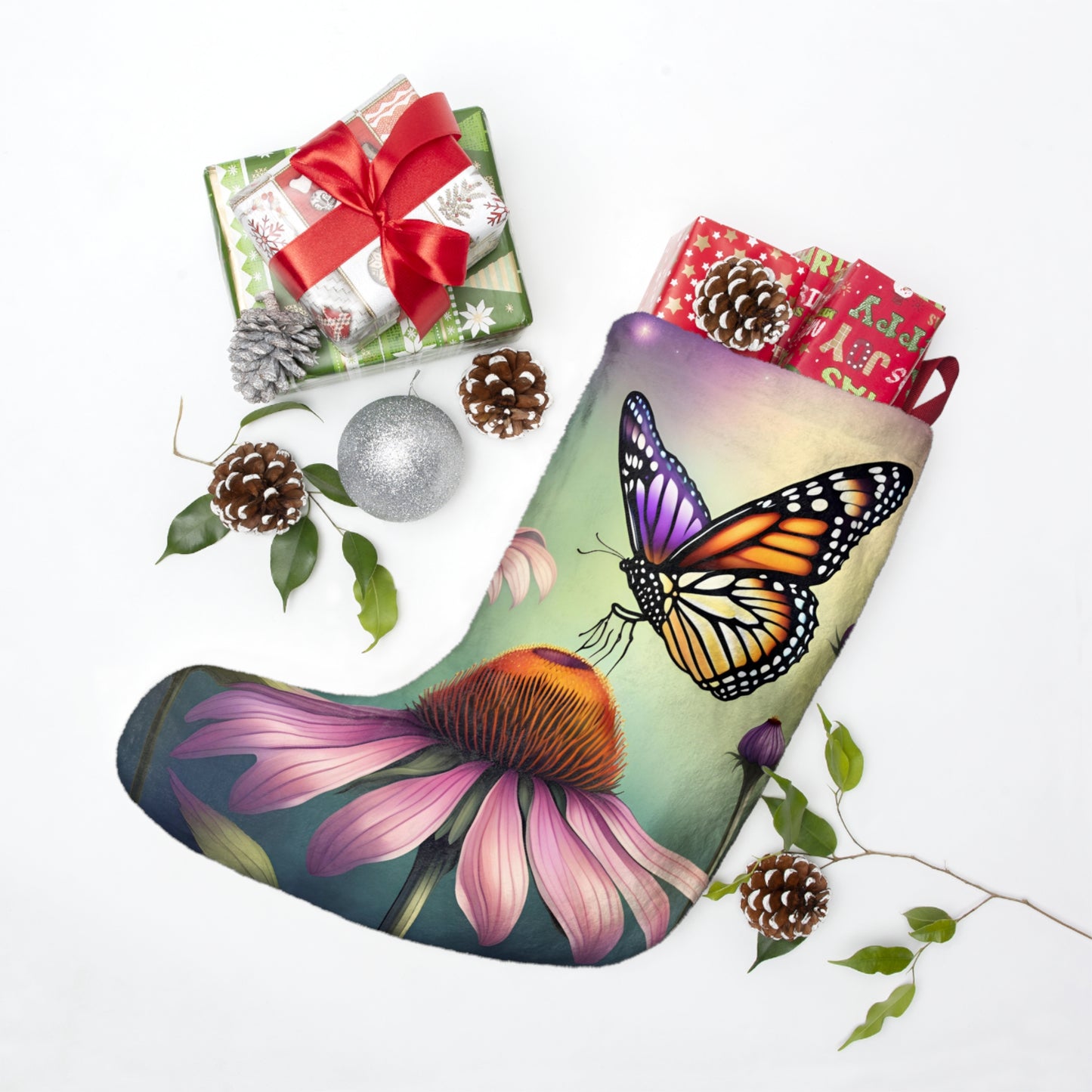 Christmas Stockings, Coneflowers & Monarch