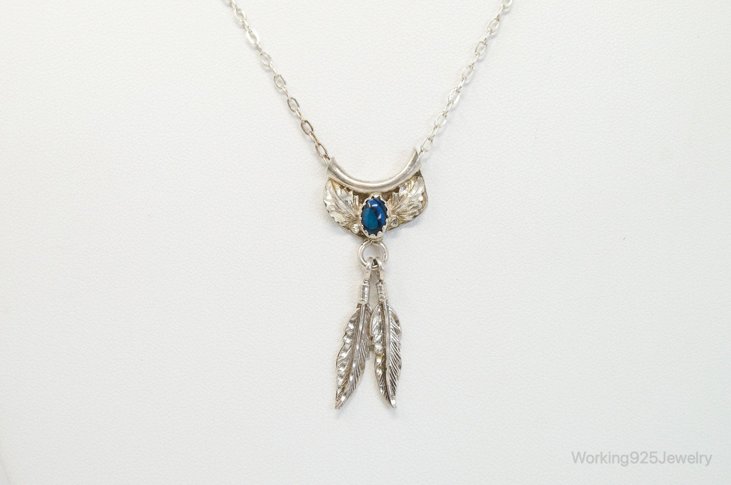 Vintage Native American Unsigned Abalone Shell Sterling Silver Necklace