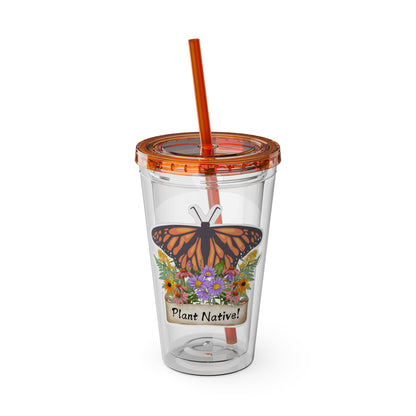 Tumbler with Straw, 16oz, Monarch Plant Native!