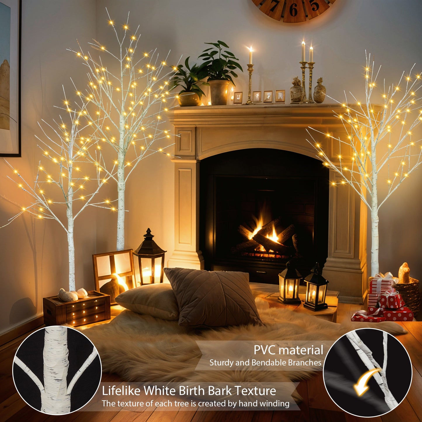 Artificial birch tree with light, 4FT 48 LED/5FT 72 LED/6FT 96 LED, with warm white light, indoor and outdoor decoration