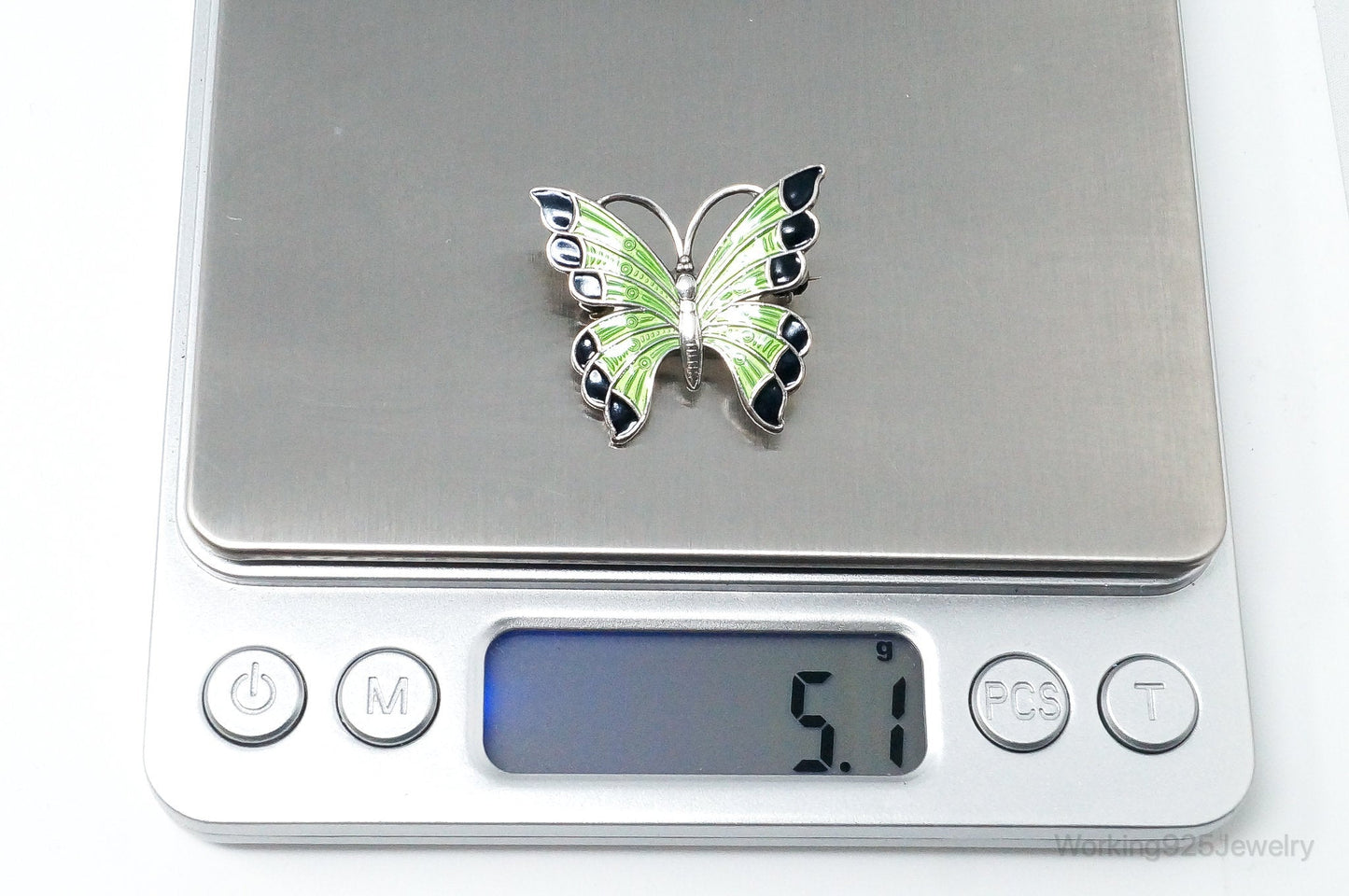 Vintage Danish Meka Butterfly Enamel Sterling Silver Pin Brooch