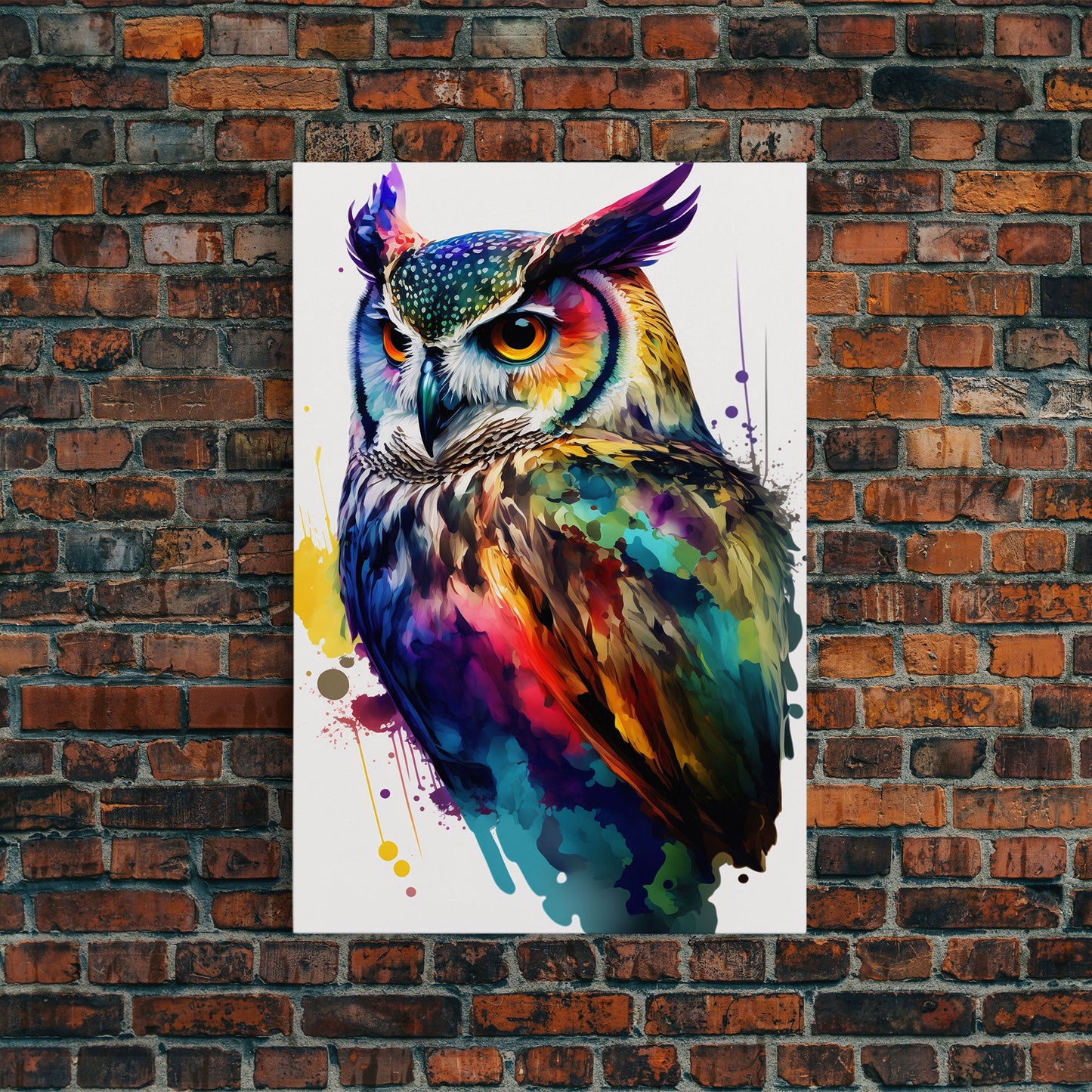 Watercolor Owl Painting Canvas Print, Framed Canvas Art, Pop Art Style, Owl Decor, Owl Print, Owl Art